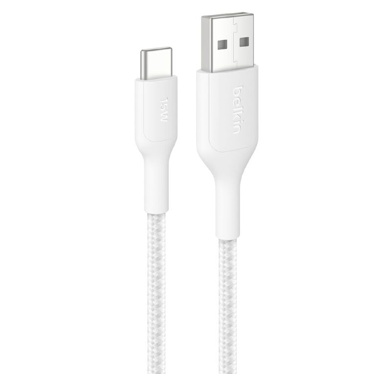 Belkin BoostCharge Pro Braided USB-A to USB-C Cable 15W, 1m - White, , hi-res