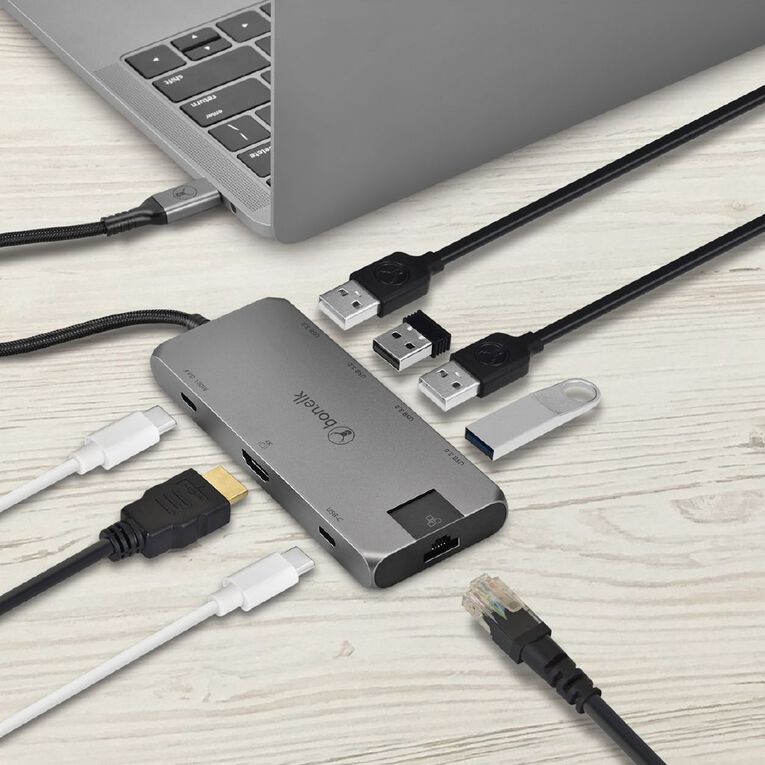Bonelk Long-Life USB-C to 8 in 1 Multiport Hub - Space Grey, , hi-res