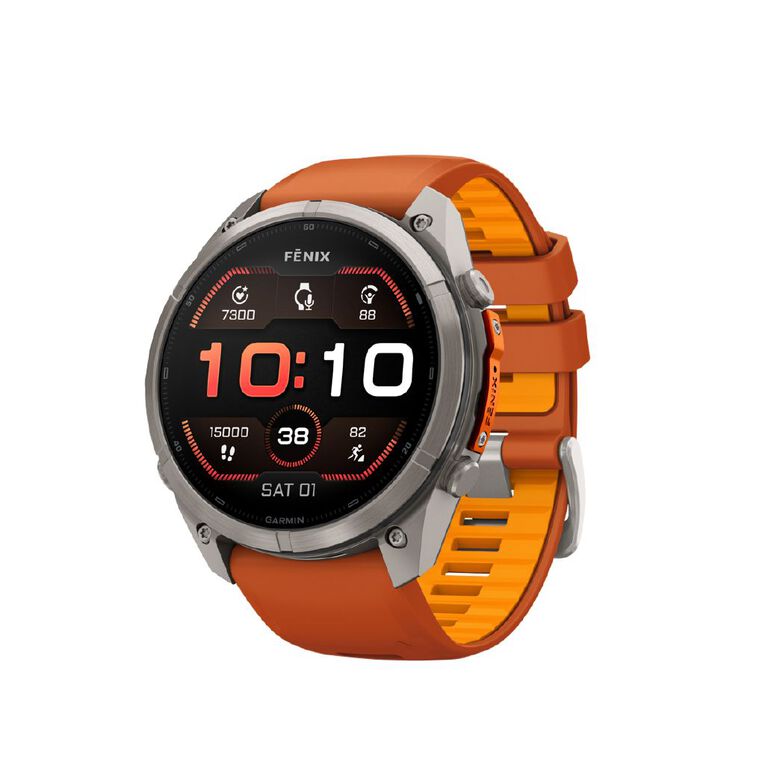 Garmin Fenix 9 Pro 51mm AMOLED - Titanium With Autumn Orange/Spark Orange Silicone Band, , hi-res