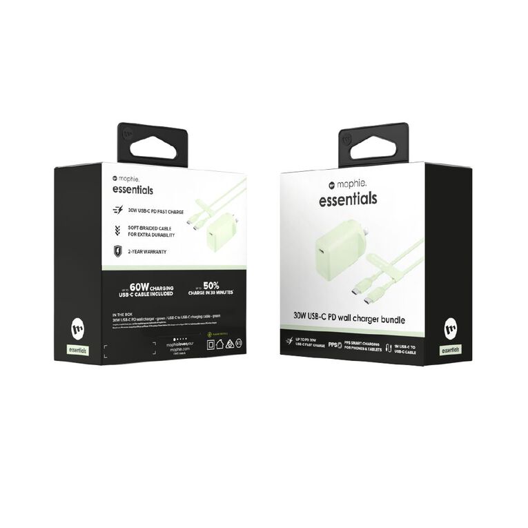 Mophie Essential 30W USB-C Charger Bundle - Green, , hi-res