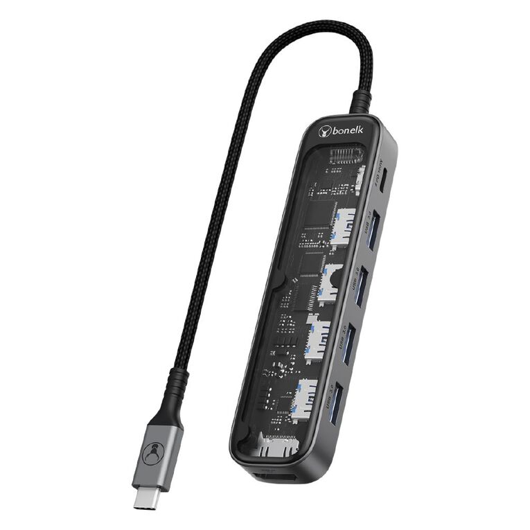Bonelk Vision Long-Life USB-C to 6-in-1 Multiport Hub - Space Grey/Clear, , hi-res