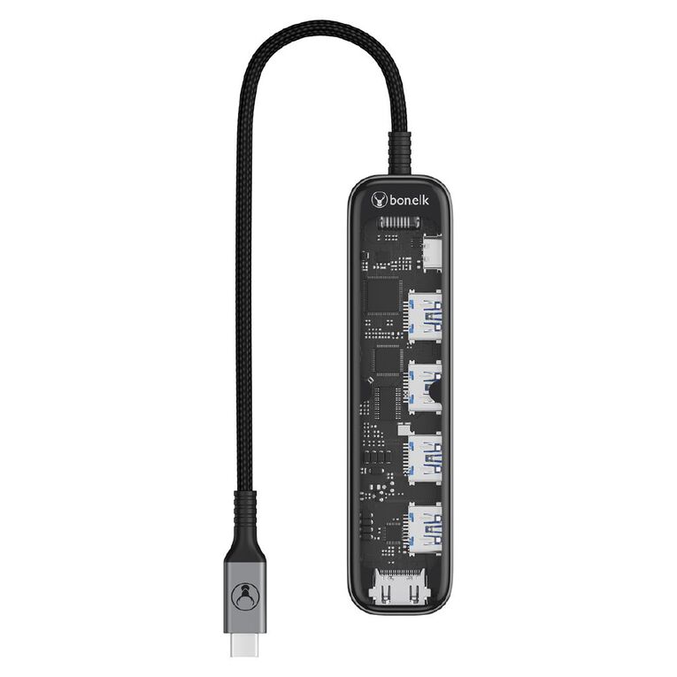 Bonelk Vision Long-Life USB-C to 6-in-1 Multiport Hub - Space Grey/Clear, , hi-res
