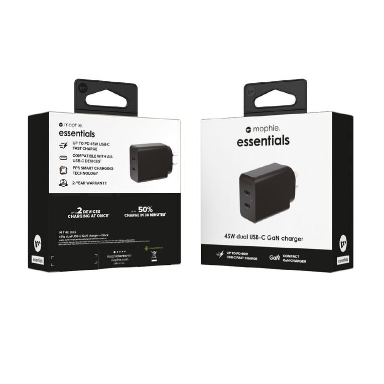 Mophie Essential 45W 2-Port Wall Adapter - Black, , hi-res