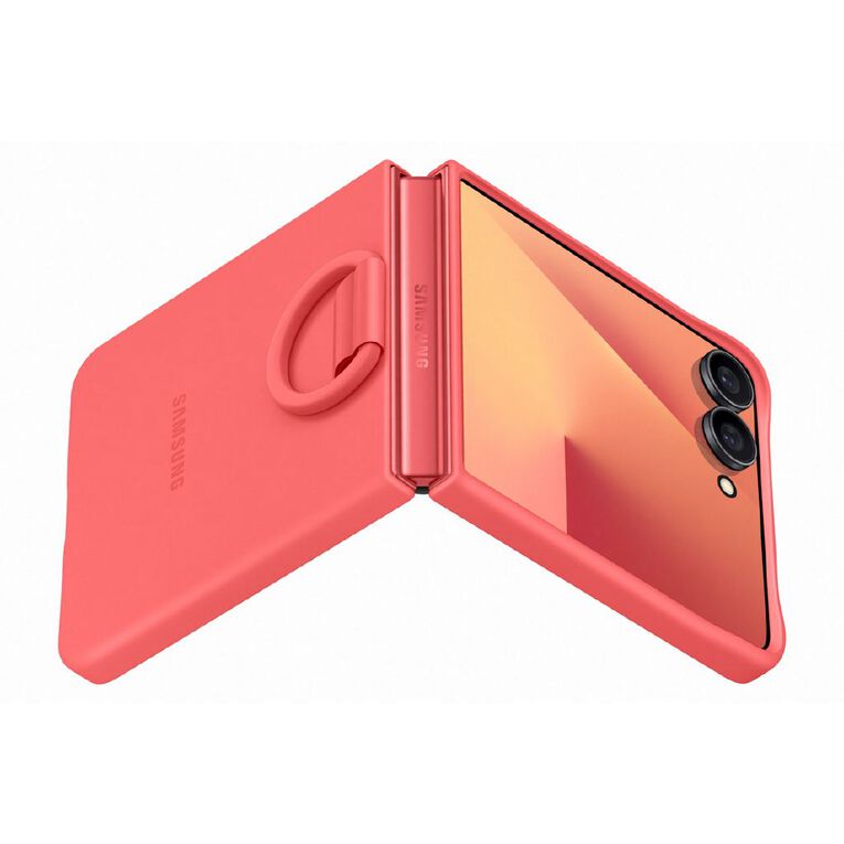 Samsung Z Flip7 Silicone Case With Ring - Coral Red, , hi-res