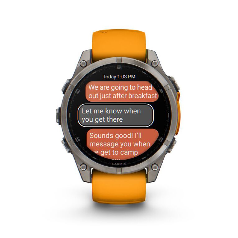 Garmin Fenix 8 47mm Sapphire AMOLED - Titanium with Spark Orange Graphite Band, , hi-res