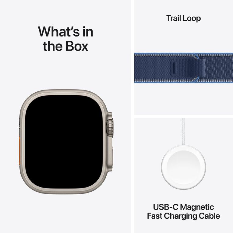 Apple Watch Ultra 3 Cellular 49mm Natural Titanium Case with Blue/Bright Blue Trail Loop S/M, , hi-res
