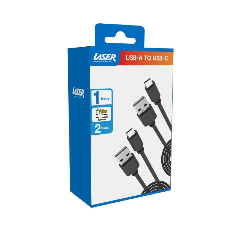 Laser USB-C to USB-A Cable 2 Pack 1m - Black, , hi-res
