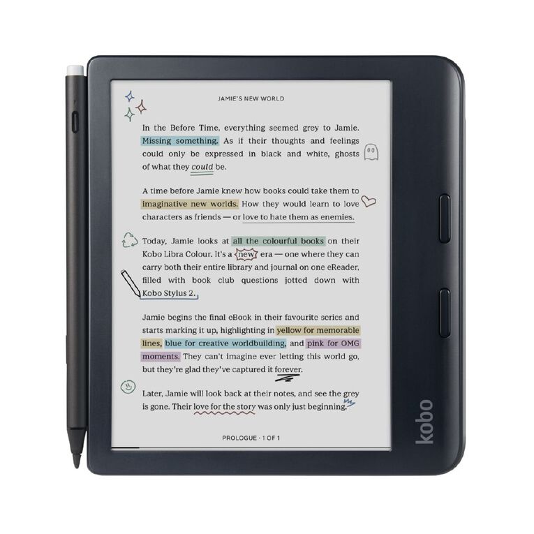 Kobo Libra Colour 7" 32GB eReader Bundle with Stylus 2 - Black, , hi-res