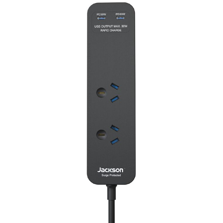 Jackson Rapid Charge 2 Outlet 30W USB-C Compact Powerboard - Black, , hi-res