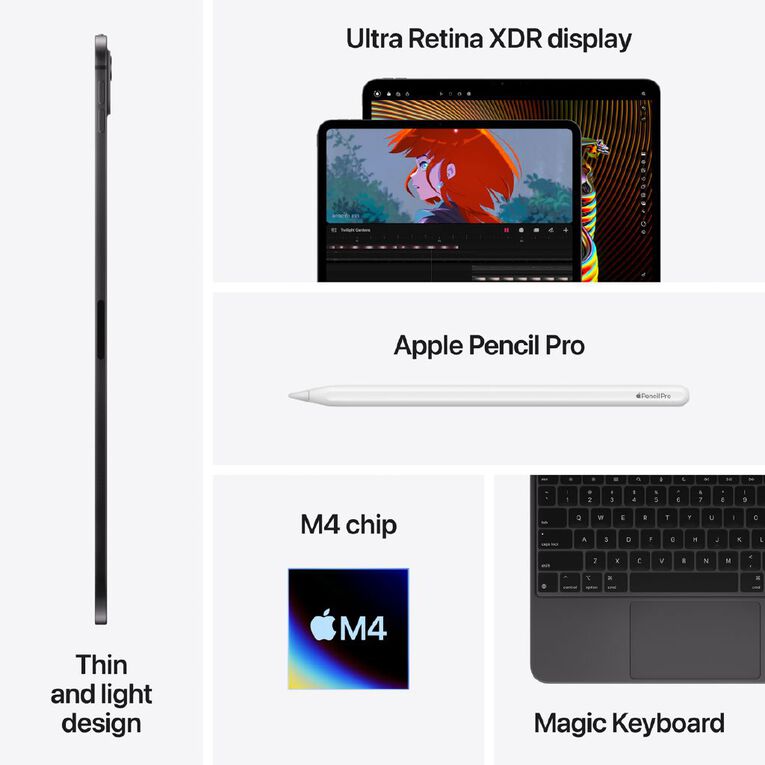 Apple iPad Pro 13 Inch M4 Wi-Fi + Cellular 2TB Nano Texture - Space Black, , hi-res