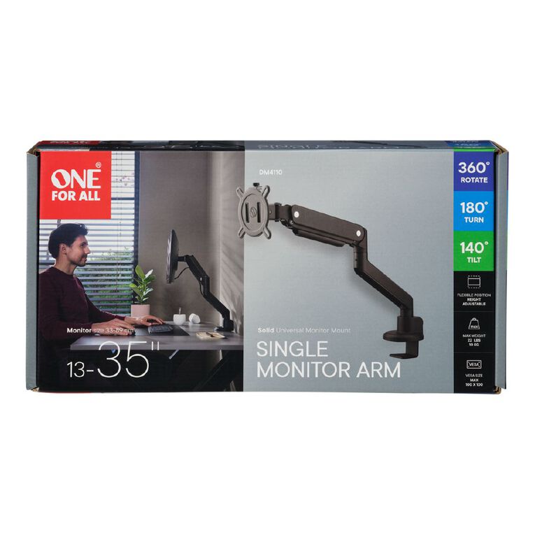 One for All Single Monitor Arm for 13in-35in Monitors - Black, , hi-res