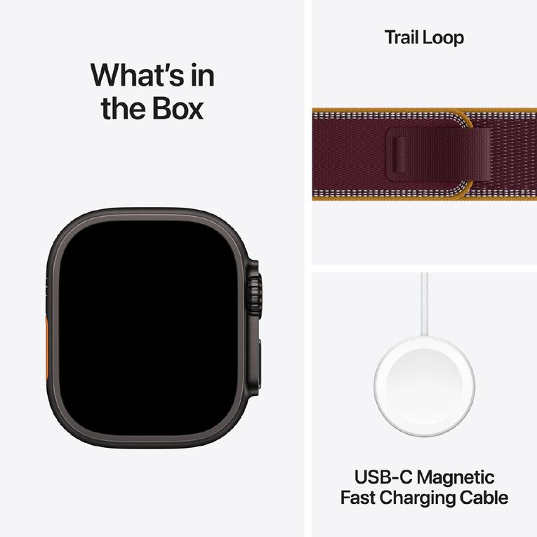 Apple Watch Ultra 4 Cellular 49mm Black Titanium Case with Burgundy Trail Loop S/M, , hi-res