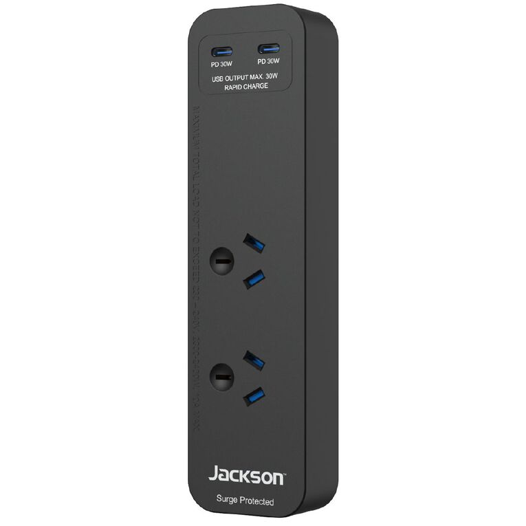 Jackson Rapid Charge 2 Outlet 30W USB-C Compact Powerboard - Black, , hi-res
