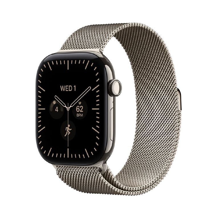 Apple Watch Series 12 Cellular 46mm Natural Titanium Case with Natural Milanese Loop S/M, , hi-res