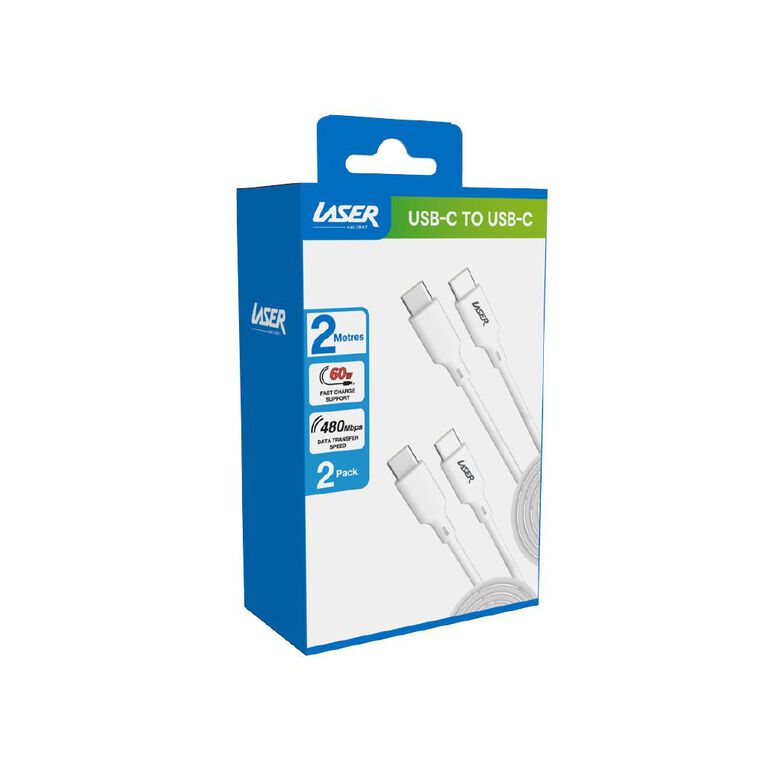 Laser 60W USB-C to USB-C Cable (2 Pack) 2m - White, , hi-res