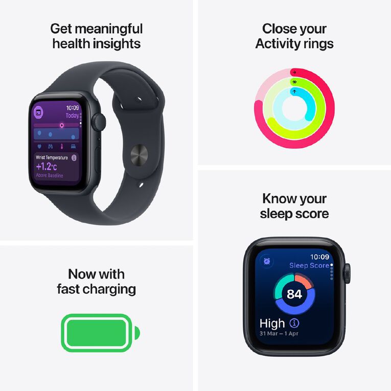 Apple Watch SE 3 GPS 44mm Midnight Aluminium Case with Midnight Sport Band M/L, , hi-res