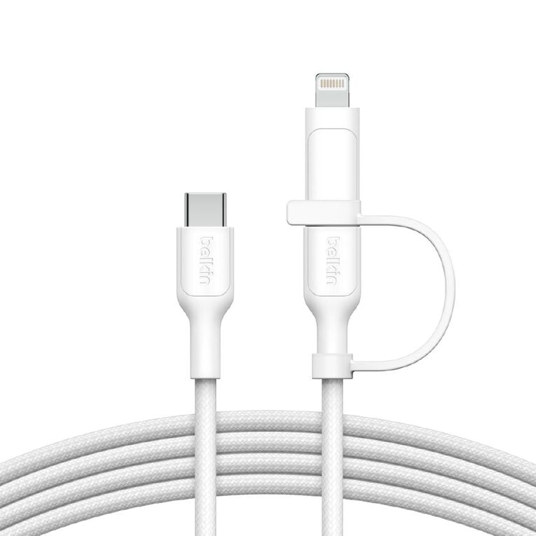 Belkin BoostCharge Pro 2-in-1 Braided USB-C and Lightning Cable 1.5m - White, , hi-res