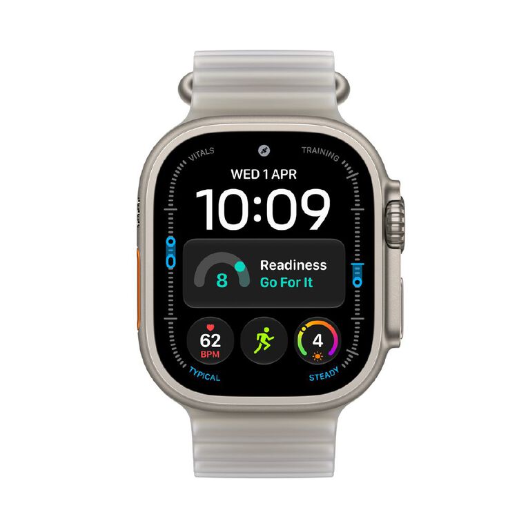 Apple Watch Ultra 4 Cellular 49mm Natural Titanium Case with Translucent Grey Ocean Band, , hi-res