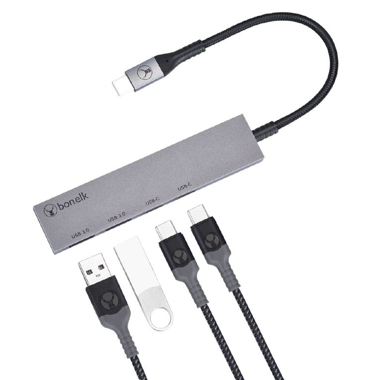 Bonelk Long-Life USB-C to USB-C/USB-A 4 Port Hub - Space Grey, , hi-res