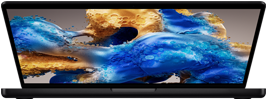 Slightly open MacBook Pro revealing a colourful screen