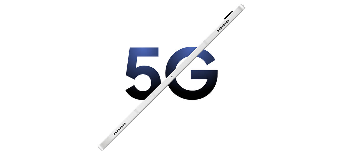 Large 5G text over the tablet side profile