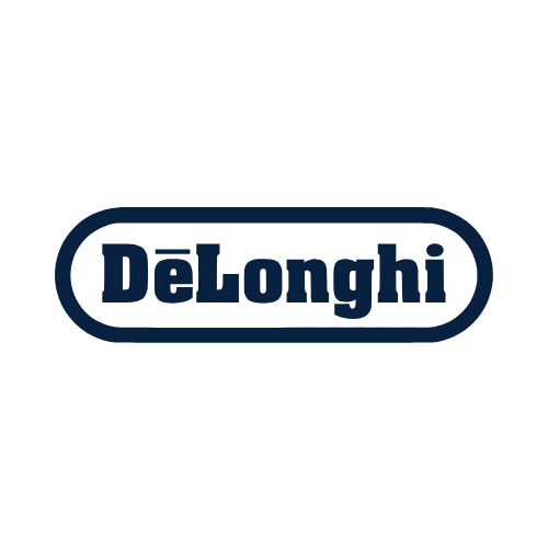 The De'Longhi brand logo, known for sleek Italian-inspired kitchen appliance styling.