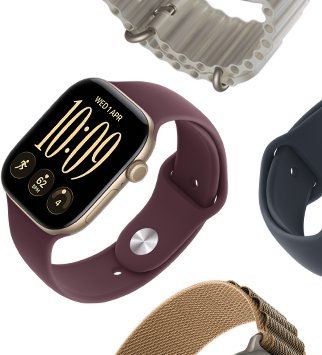 Apple Watch Series 11 bands: purple fog Sport Band, anchor blue Ocean band, light blue Alpine Loop