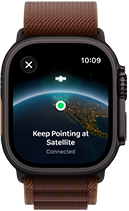 Apple Watch Ultra 4, titanium case, black colour, satellite connection, right side exterior, Digital Crown, raised side button, Alpine Loop band, burgundy colour