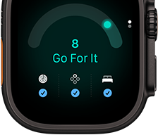 Apple Watch Ultra 4, titanium case, black colour, readiness score of 8, right side exterior, Digital Crown, raised side button