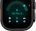Apple Watch Ultra 4, titanium case, black colour, readiness score of 8, right side exterior, Digital Crown, raised side button