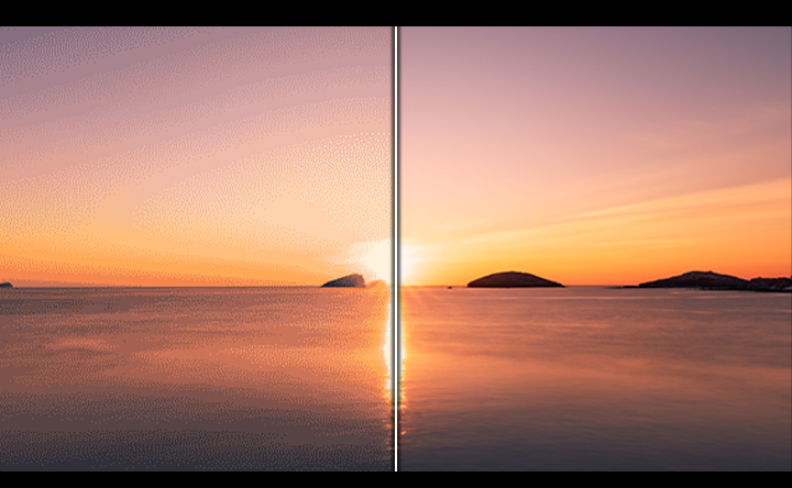 A before and after comparison depicts ProScaler effects. Colour is also more enhanced with improved mDNIe technology.