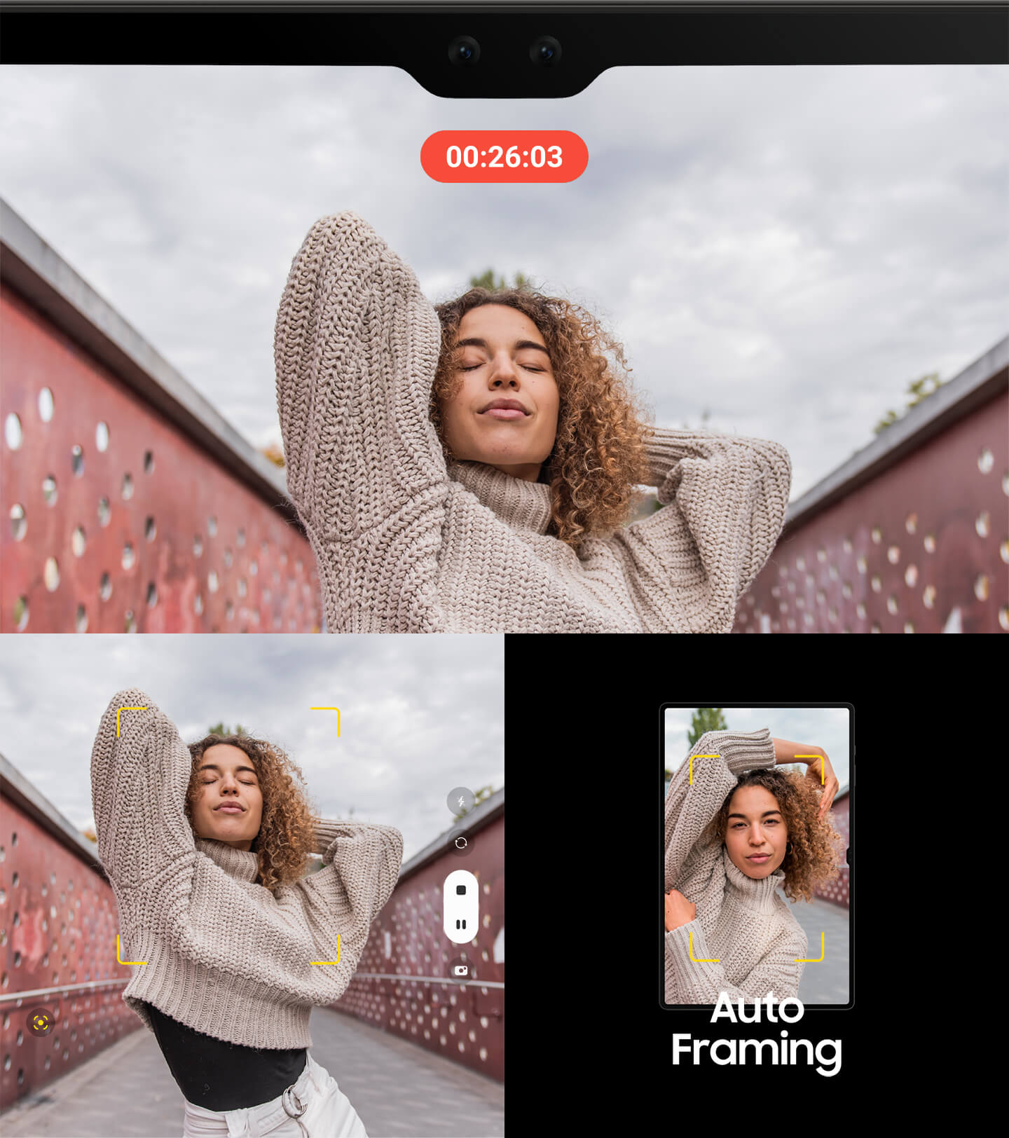 A lady using Auto Framing to get the best shots.