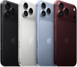 iPhone 18 Pro devices in a row, back exterior, all four colours: Black, Glacier, Silver, Burgundy, Pro Fusion camera system in top left corner, 3 lenses, microphone, flash