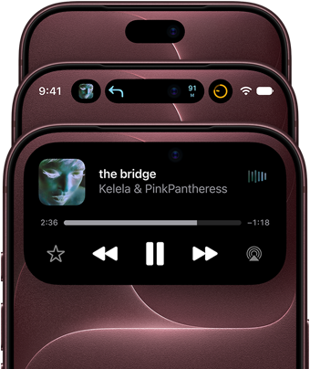 3 iPhone 18 Pros in Burgundy fanned out to show Dynamic Island in different modes: off, minimised, maximised