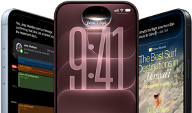 3 iPhone 18 Pro devices in Glacier, Burgundy, and Black, front exterior, screens show Siri AI integration in lock screen, Message Summary and Ask Siri
