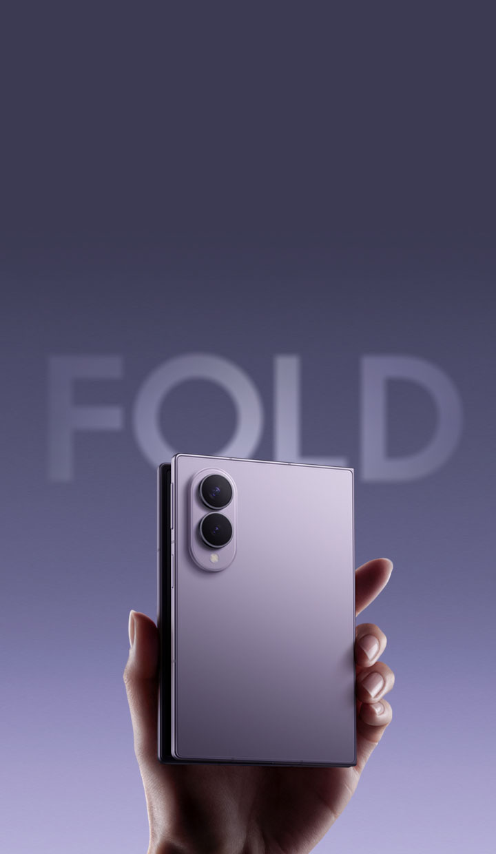 A slightly unfolded Galaxy Z Fold8 is being held in someone's hand at an angle.