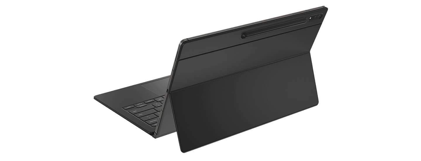 The 2-in-1 Book Cover Keyboard attached to the Galaxy Tab S8