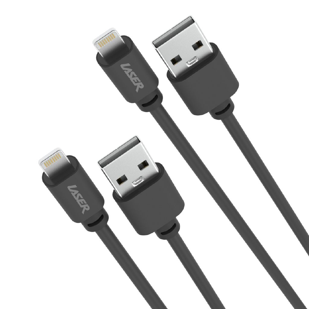 Laser Lightning to USB A Cable (2 Pack) 2m - Black