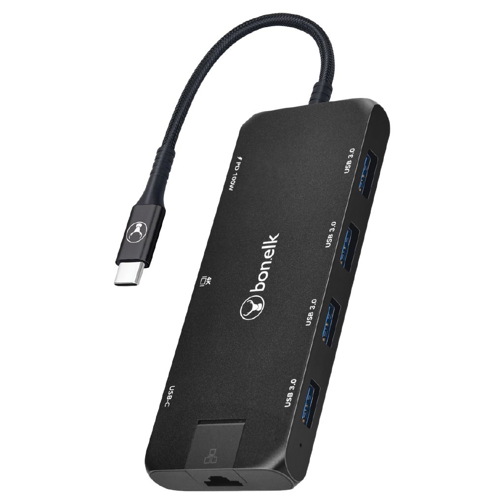 Bonelk Long-Life USB-C to 8-in-1 Multiport Hub - Black